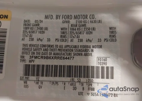 2024 Ford Bronco Sport Big Bend from USA, damaged, VIN 3FMCR9B6XRRE64477